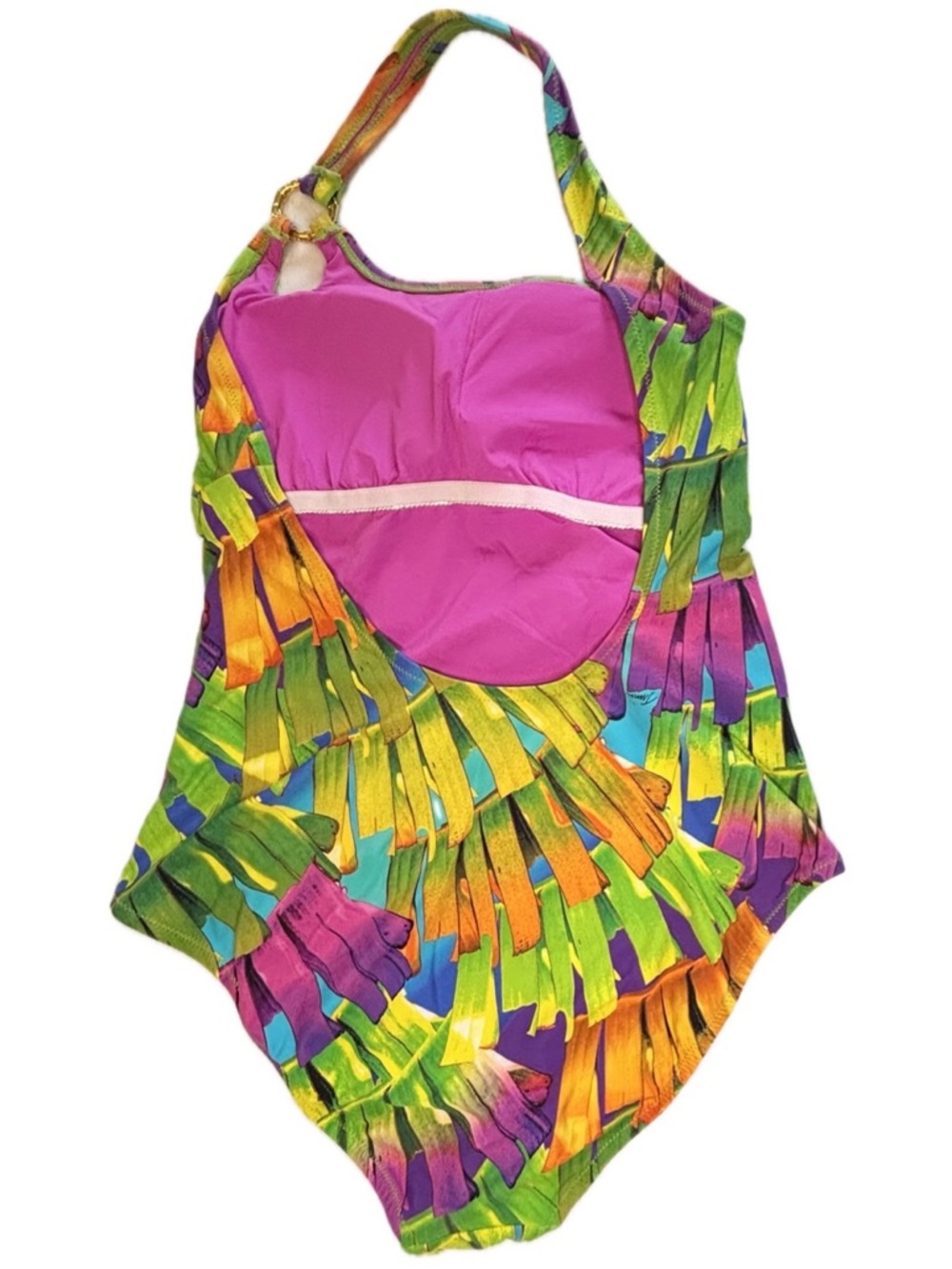 Trina Turk sz 12 Polynesian Palms One Shoulder High Cut One Piece Swimsuit - Picture 5 of 8